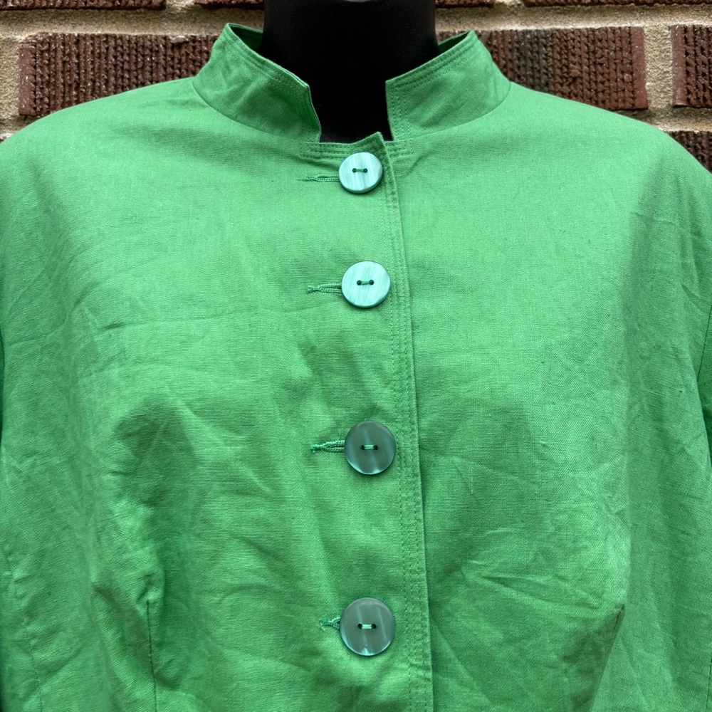 JG HOOK Sz 16W Green Button Front Linen blend Lined Jacket - Picture 2 of 8